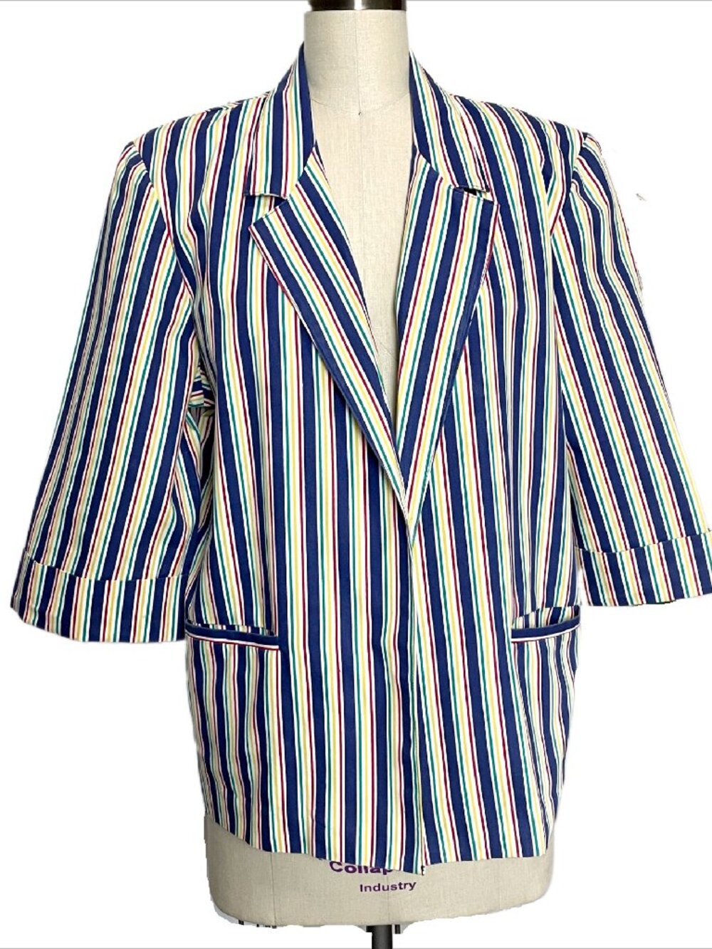 1980s Striped Blazer Vintage Unstructured Open Front Jacket - Made in Japan